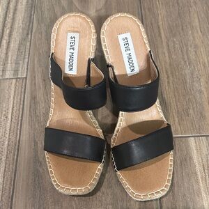 Steve Madden Black and Tan Espadrille Sandals